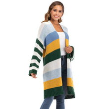 Load image into Gallery viewer, WOMEN'S Winter Coat Warm Cross Border Casual Long Joint Contrast Color Striped Oversize Knitted Sweater Cardigan Patched Outwear