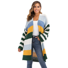 Load image into Gallery viewer, WOMEN'S Winter Coat Warm Cross Border Casual Long Joint Contrast Color Striped Oversize Knitted Sweater Cardigan Patched Outwear